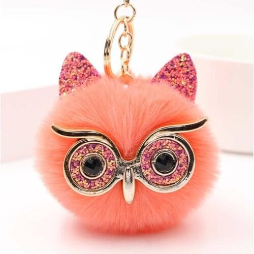 Cute Pompom Keychain Charm Owl Plush Ball Pendant For Women Bag Car KeyRing Mobile Phone Fine Jewelry Accessories Kids Girl Gift