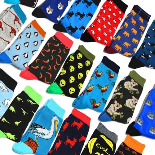 Fashion Hip Hop Cartoon Men Socks animal Fruit Personality Skateboard Breathable Happy Socks Calcetines Hombre