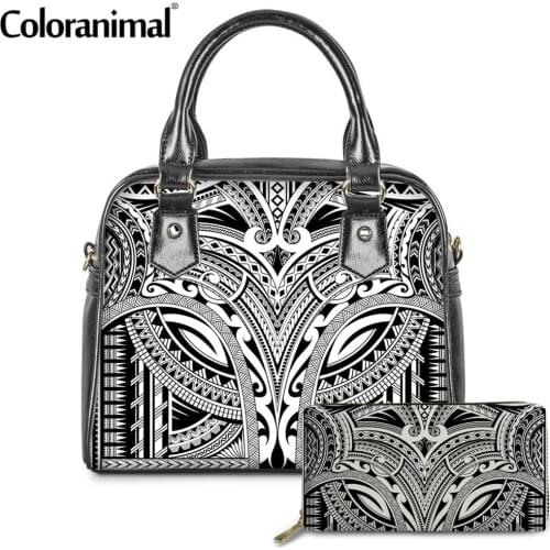 Coloranimal Fashion 2Pcs/Set PU Leather Women Handbags Bags Brand Polynesian Style Tribal Tattoo Pattern Crossbody Bag for Lady