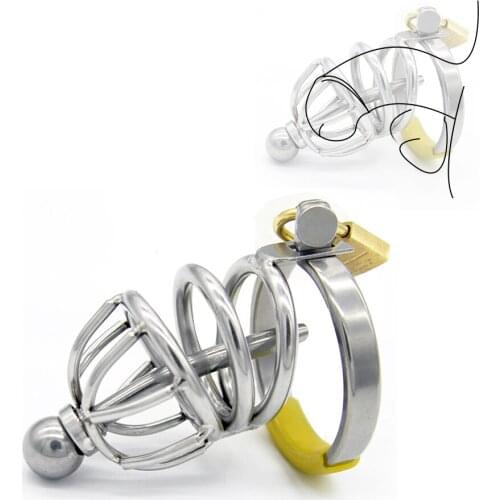 BDSM Stainless Steel Male Cock Cage Penis Ring Lock Chastity Device Belt with Urethral Catheter Stealth Adult Sex Toy for Men