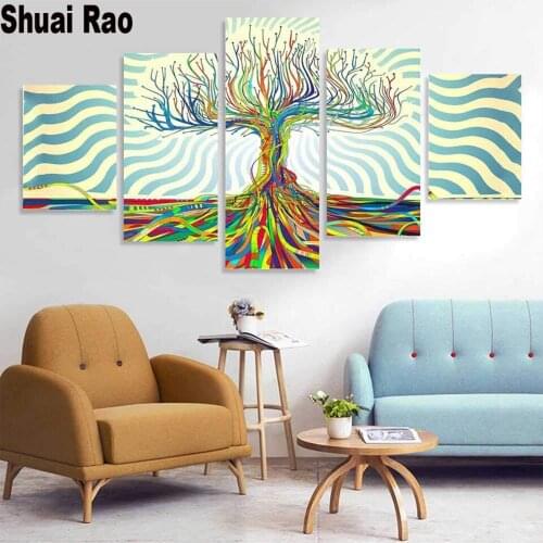 3d round square diamond embroidery Colorful Tree Crystal pattern cross stitch kits mosaic diamond painting 5 Piece Set