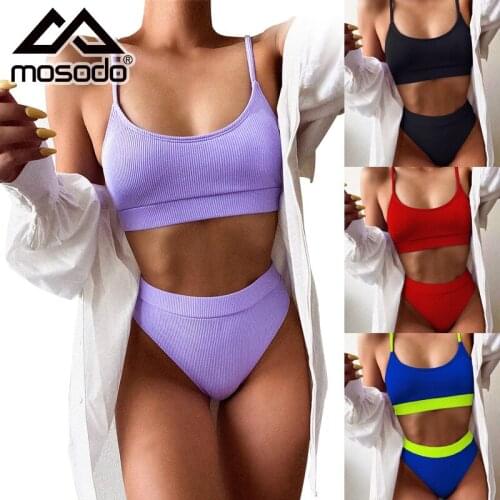 Mosodo New Split Swimsuits Bandage Bikini Set Fluorescent Sexy Women Bandeau Sexy Knitting Beach Bathing Suit