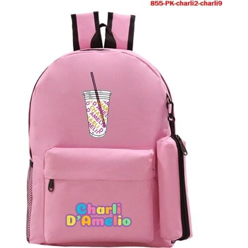 New Charli Damelio Backpack 2 Pieces/Set Fashion Girls Boys Pink School Bags Pen Case Students Bookbag Back To School Knapsack