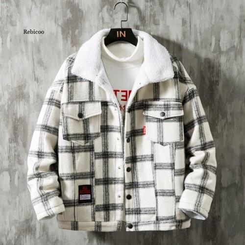 Mens New Winter Plaid Cotton Coat Casual Fashion Warm Comfortable Jacket Black White Large Size