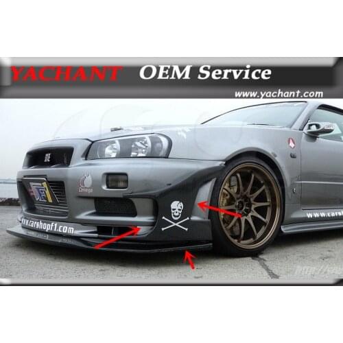 FRP Fiber Glass / Carbon Front Bumper Canard Fit For 1999-2002 Skyline R34 GTR Front Bumper GD Style Stingray Canards