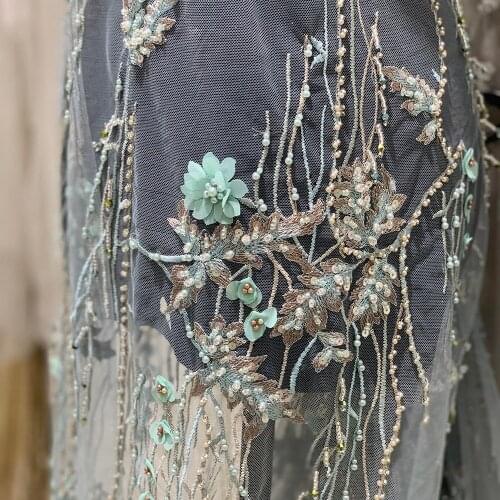 New Design Green/Gray-Green Party Celebrated Luxury Bridal Wedding Dresses For Women 2021 Unique African Print Fabric Lace W3381
