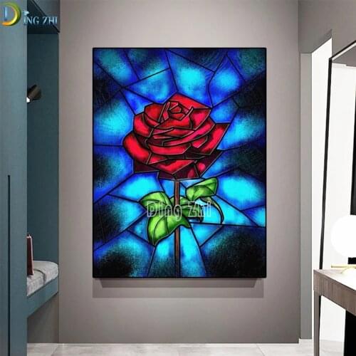 Diy 5D Stained Glass Rose Full Diamond Painting Cross Stitch Kits Northern Europe High Quality Flower 3D Paint By Diamond Mosaic