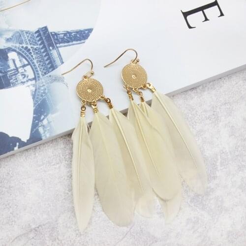 Golden Patten Carving Cameo Sunflower Angel Wings Feather Long Pendant Earrings Lucky Jewelry Elegant Charming Party Earrings