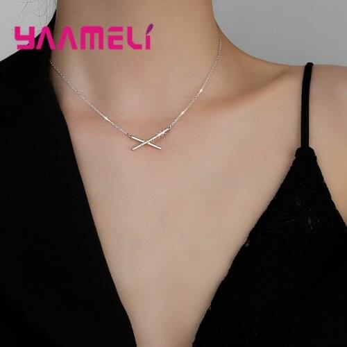 Shining 925 Sterling Silver X Cross Shaped Pendant Collar Clavicle Necklace Crystal Cubic Zircon Sexy Fashion Women Jewelry Hot