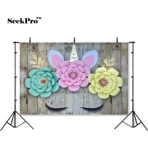 Thin vinyl wooden floor unicorn flowers children Photo Backgrounds Printed Professional Indoor Photographic studio Backdrops