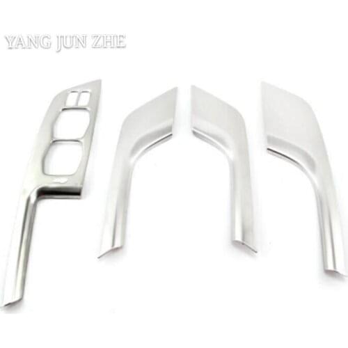Stainless Steel Inner Door Armrest Window Lift Button Cover Trim 4pcs 2013 2014 2015 for Santa Fe IX45