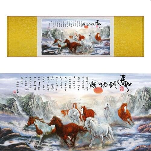 Top quality Chinese Horse silk painting Horse art painting Silk scroll art painting eight horse painting19062810