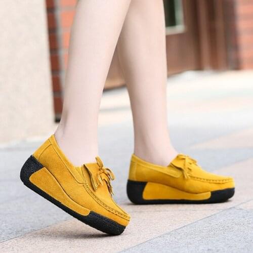Spring and autumn Genuine Leather Platform Flat Locasines for Women Lace Moccasins for Driving Casual Shoes women sneakers