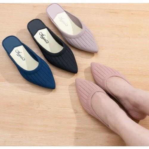 Lazy shoes 2020 summer new no heel one pedal slippers female wear flat bottom student half slippers