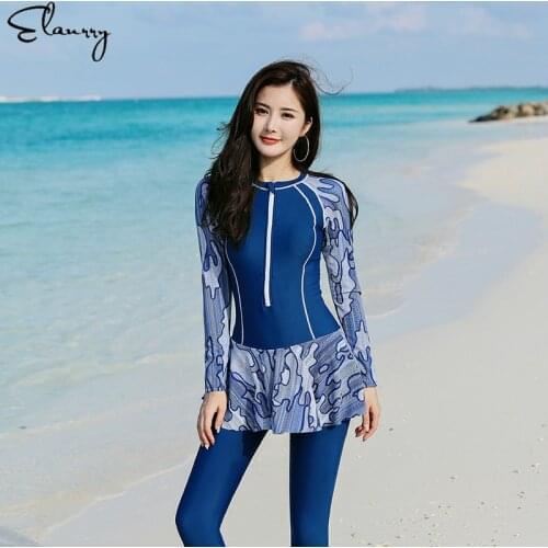 Women sport swimwear one piece swimsuit long sleeves long pants bathing suit summer padded beach wear sexy surfing bodysuit