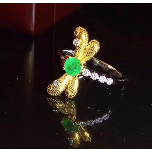 Elegant lovely Dragonfly Natural green Emerald Ring S925 Silver Natural gemstone Ring girl Womens party gift fine Jewelry