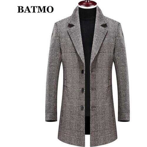 Batmo 2021 new arrival winter wool thicked plaid casual trench coat men,mens winter warm coat,winter jackets men 898