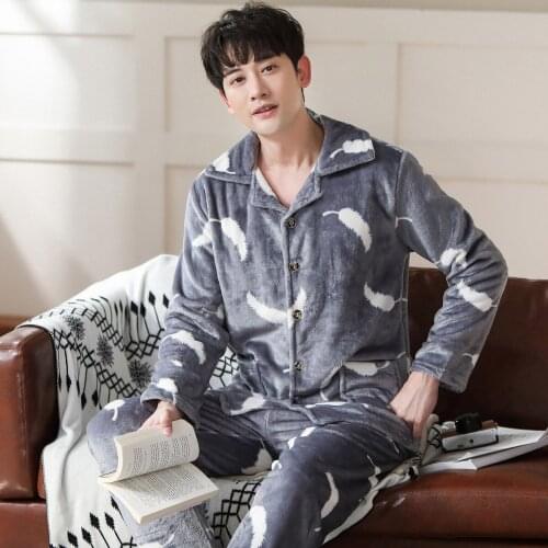 Winter And Autumn Mens Pyjamas Thicken Warm Soft Pajamas Long-sleeve Casual Men Pajama Set Plus Size L-3XL Sleepwear Homewear