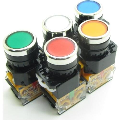 10pcs Wholesale Push Button Switch Press Power Starter Round 22mm Momentary Latching Red Green Blue Yellow White NO+NC 10A 440V