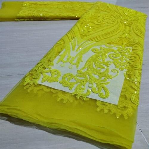 2021 yellow High Quality French 3D Tulle sequins African Lace Fabric Sequins Embroidered Nigerian Lace Fabrics For Wowen Dress