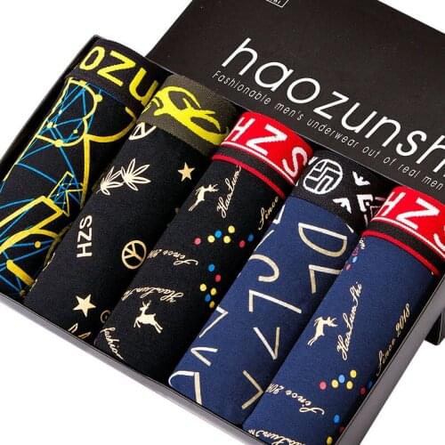 4pcs/lot Fashion Men Printed Breathable Comfortable Underwear Man Boxers Elastic Middle Waist Shorts Underpants Male Gay