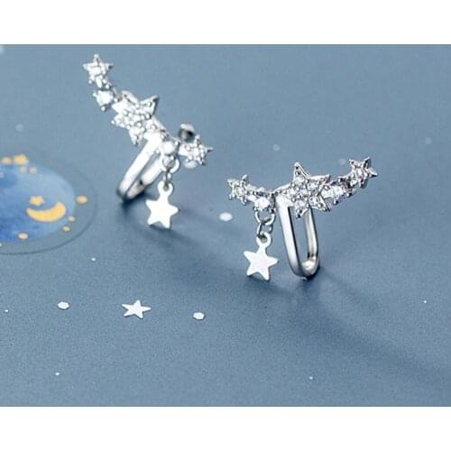 925 Sterling CZ Non Piercing Star Pave Cuff Earrings A1360