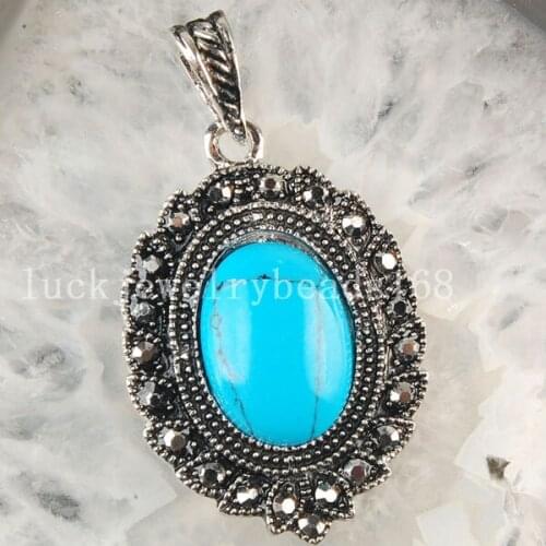 Free Shipping Women Fashion Jewelry 27x39mm Blue Howlite Oval Pendant Bead 1pcs C3214