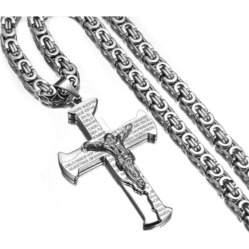 New Style Cross Pendant Necklace Jewelry Gift Mens 316L Stainless Steel Byzantine Box Chain Necklace Jewelry Gift