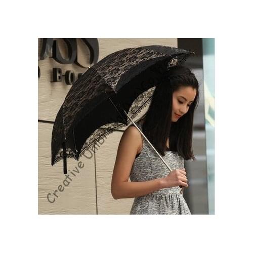Black Double Embroidery lace fabric,100%sunscreen,UPF>50+,parasol,8k ribs,manual windproof,pricess parasol,cherry,acrylic runner