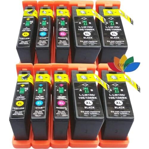 10 Pk 100 XL Black & Color Ink Cartridge for Compatible Lexmark 100 Platinum Pro902 Pro903 Pro904 Pro905 Printer
