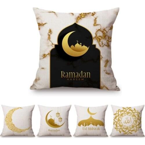 2019 Eid Ramadan Muslim Islamic Cultural Home Decorative Sofa Throw Pillow Case Cotton Linen Golden Arab Mosques Cushion Cover