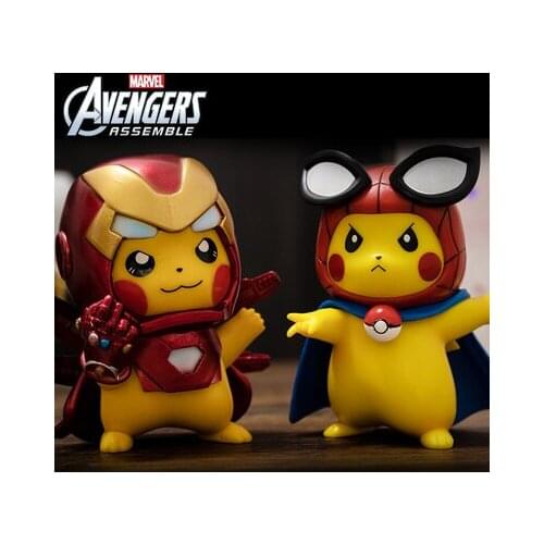 Pikachu Lron Man Dress up PVC Figure Collection Model Toys Creative Car And Home Decorations Lovely Ornaments Kid Gift