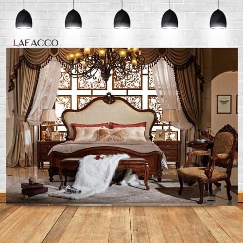 Laeacco Retro Luxury Hotel Bedroom Interior Decor Photocall Backgrounds Family Baby Child Poster Portrait Photography Backdrops