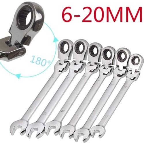 Flexible Ratchet Action Wrench Spanner Nut Tool Head Ratchet Metric Spanner Open End and Ring Wrenches Tool Size 6mm-20mm