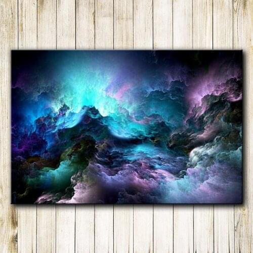 Large Size Canvas Poster Art Prints Cloud Abstract Colorful Light BLUE Oil Painting for Living Room Wall Picture
