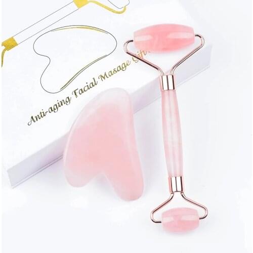 Skin Care Stone Gua Sha Tool Natural Rose Quartz Anti-Cellulite Roller Massager Crystal Massage Face Scraper Facial Protection