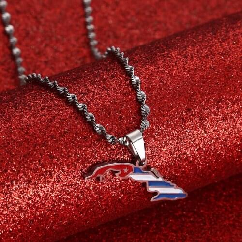 Map Flag Pendant Necklaces for Women Map of Cuban Charm Gold Color Jewelry Gifts