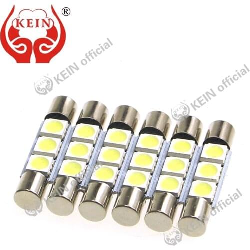 KEIN 10pcs 28mm T6 led car Bulb festoon blue T6.3 5050 3smd Interior Lighting Door Reading Vanity Mirror Signal Lamp 12V white