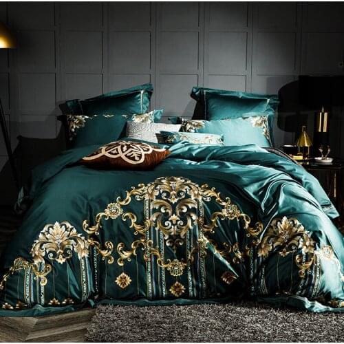 80S Egyptian cotton luxury embroidery bedding set king queen size duvet cover green bedlinen bed sheets linen set 4/6pcs