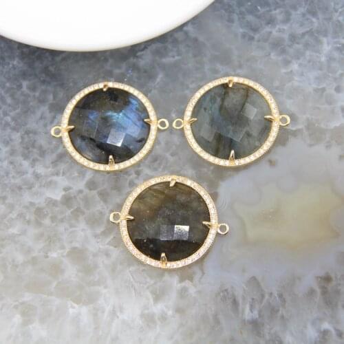 Natural Stones Labradorite Round Connector,Faceted Quartz Necklace For DIY Jewelry Bracelet Earring Making Accessories