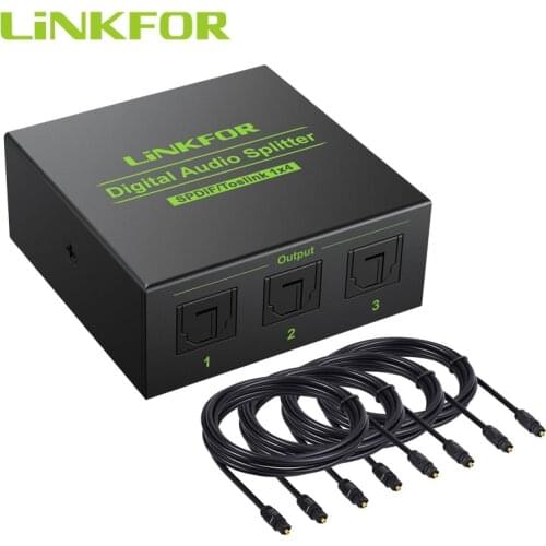 LiNKFOR Digital Optical Audio Splitter 4 Port SPDIF Optical Toslink Splitter 1x4 For VCR/HDTV For LPCM 2.0 DTS Dolby-AC3 Audio