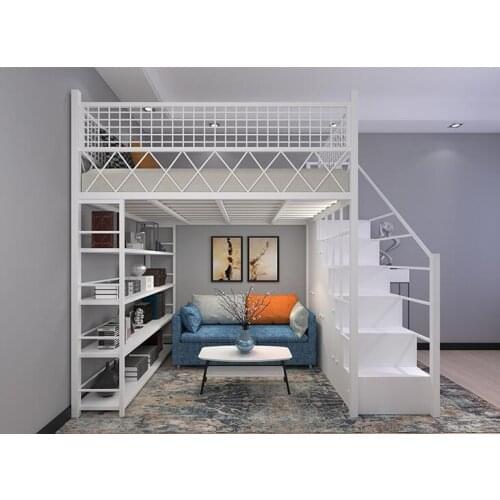 Small duplex upper bed iron bed apartment attic double functional iron bed high and low bed space saving elevated bed
