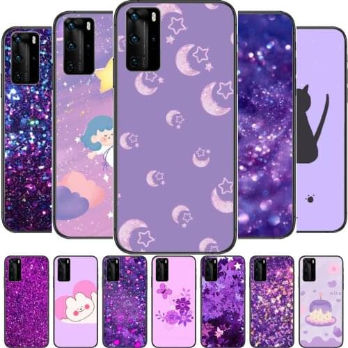 Fashion Purple stars Shiny Phone Case For Huawei P40 p30 P20 10 9 8 Lite E Pro Plus Black Etui Coque Painting Hoesjes comic fas