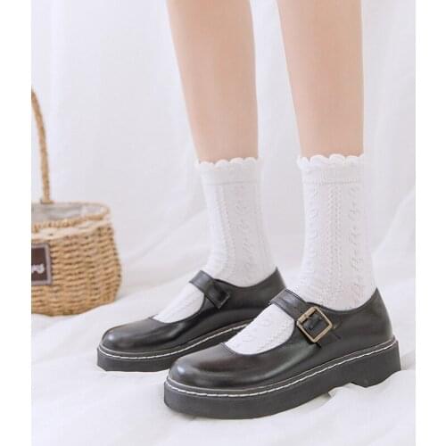 New Cute Lolita Frilly Ruffle Women Long Socks Japanese Kawaii Girl Student Short Socks Black White Summer Sport Long Socks