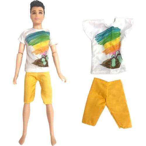 NK 1 Pcs Prince Doll Clothes Summer Shirt + Yellow Shorts For 1/6 Doll Outfit For Ken Doll Summer Clothes Men Toys Baby Gift