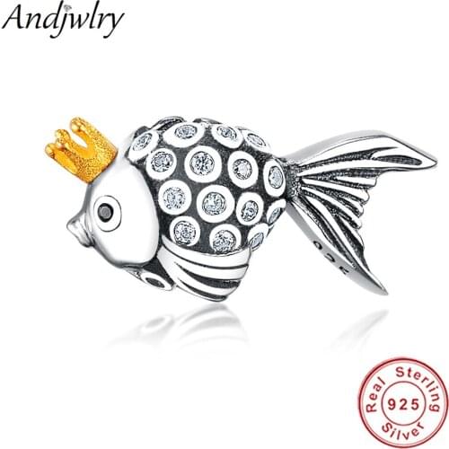 Fit Original Pandora Charms Bracelet Authentic 925 Silver Animal Gold Color Crown Fish Beads for Making DIY Jewelry Berloque