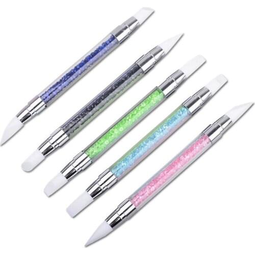 Full Beauty Dual-ended 2 Ways Silicone Nail Art Sculpture Pen 3D Carving DIY Glitter Powder Liquid Manicure Dotting Brush