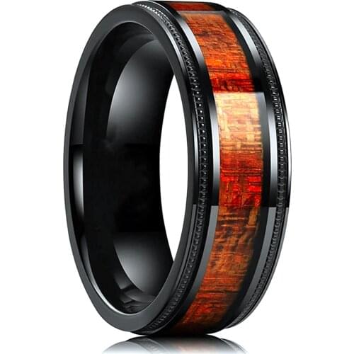 Popular 8mm Tungsten Carbide Steel noble black flower wood grain ring. The charm of men. Fashion trend engagement accessories