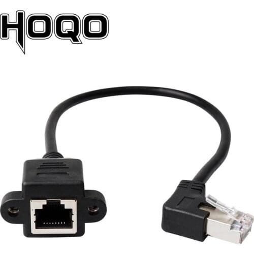 Right angle 90 degree Rj45 screw Panel mount ethernet Extension Cable LAN Male to Female UTP Cat5e internet Cord Screw hole