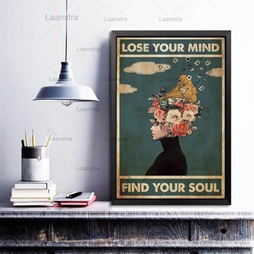 Retro Poster Lose Your Mind Find Your Soul Inspirational Quote Art Prints Abstract Girls Painting Vintage Wall Decor
